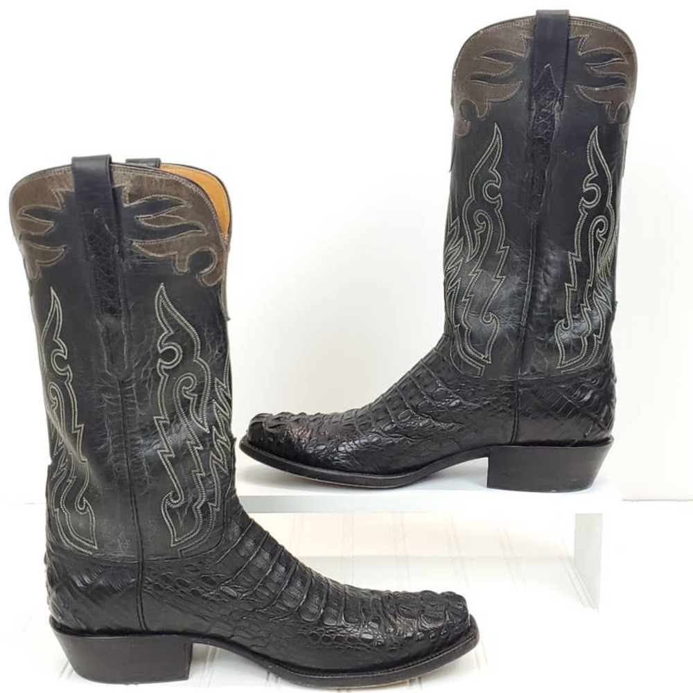 Lucchese  10D Custom Hornback Caiman Burnished Mad Dog Goat Shaft Cowboy Boots - Picture 3 of 13